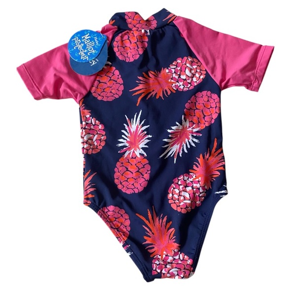Hatley Rash Guard Swimsuit Navy and Pink Pineapple Tropical Print size 2 NWT - Picture 7 of 7